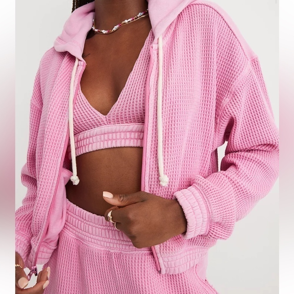 Aerie Cropped Waffle Hoodie - Picture 2 of 13